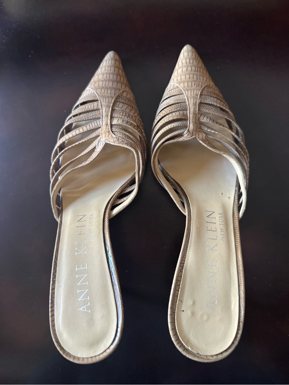 Anne Klein Metallic Gold Pointed Toe Strappy Mule Slides